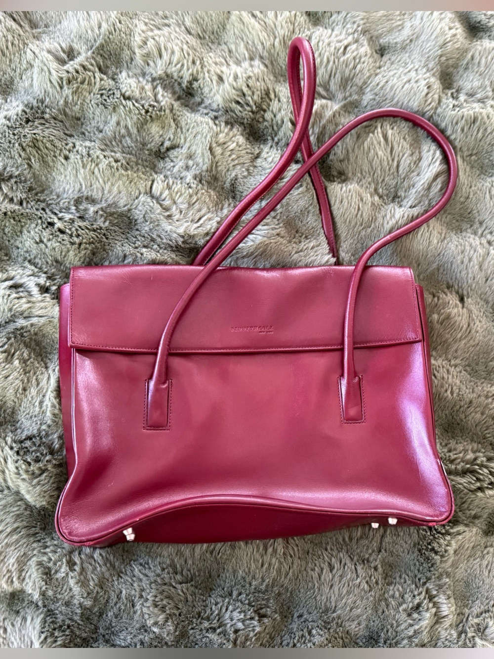 Kenneth Cole Burgundy Leather Structured Tote 14x10